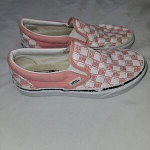Vans Pink and White Checkered Slip-On Shoes Size 6